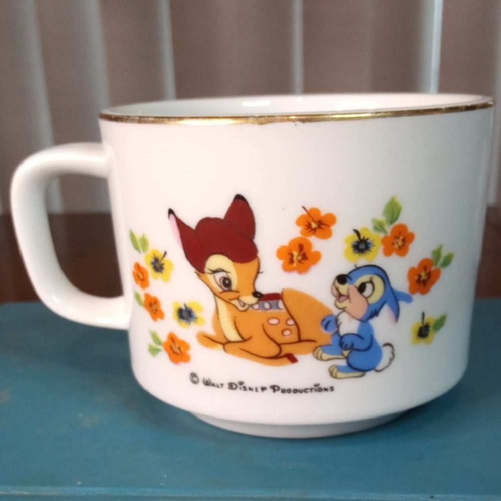 Vintage Disney Bambi and Thumper Gold Rim sango Cup Made In Japan